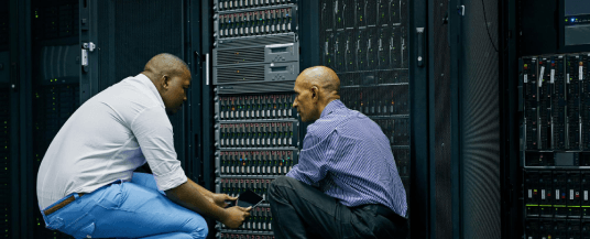 IT support engineers in a server room